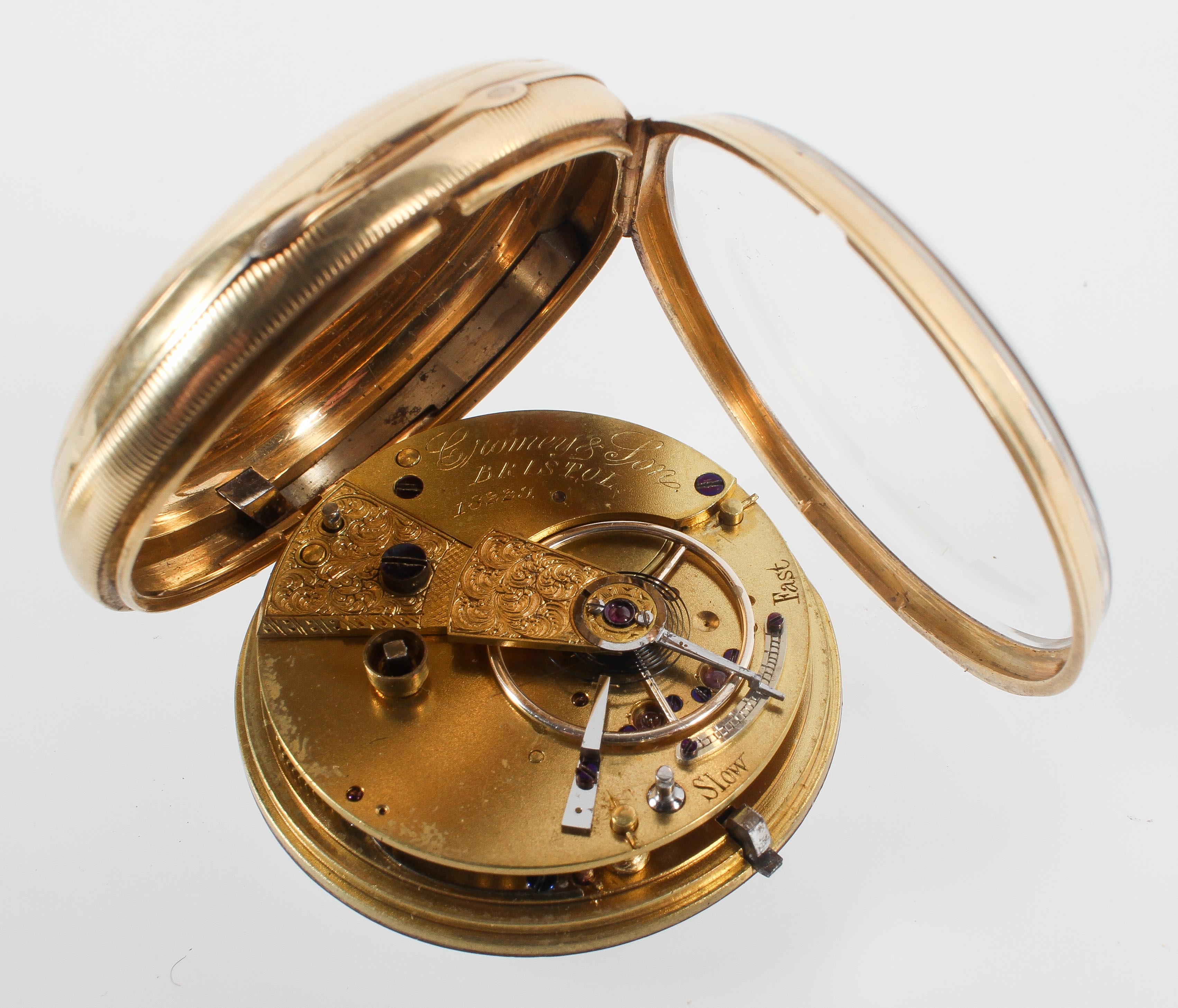 A yellow metal open face pocket watch. - Image 3 of 3