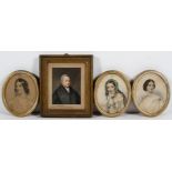Three early 19th century oval stipple engravings of ladies, images 17.5cm x 13.