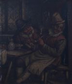 19th century, Continental school, tavern scene with two figures, oil on panel,