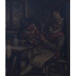 19th century, Continental school, tavern scene with two figures, oil on panel,