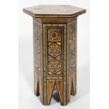 A Syrian hexagonal section inlaid occasional table, 20th century,