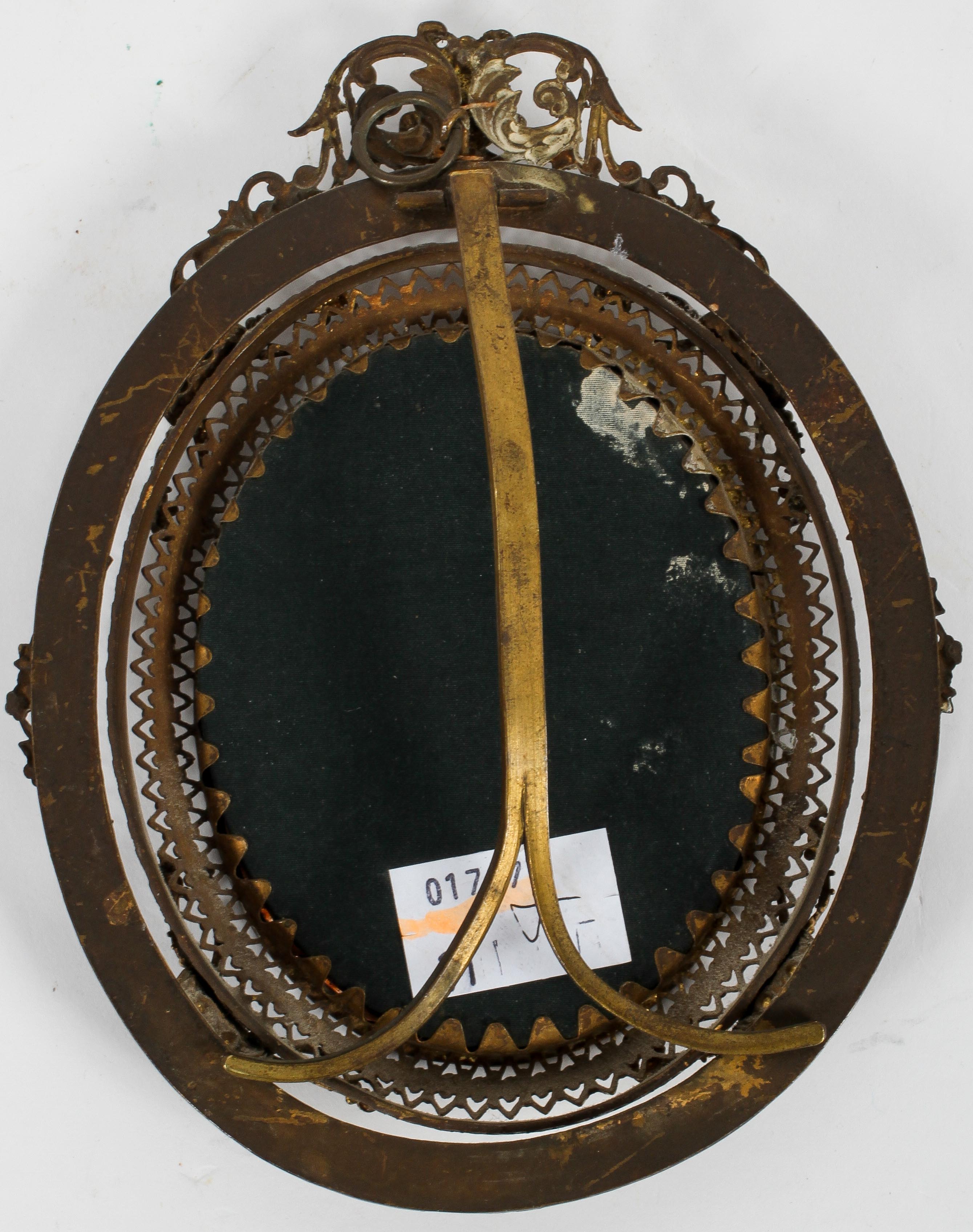 An oval miniature portrait Napoleon, signed N David, in pierced gilt strut frame, Image 8cm x 6cm, - Image 2 of 3