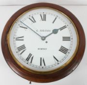 A 19th century fusee wall clock, the white painted 30cm dial