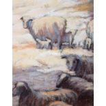 20th century School, Sheep and lambs in a snowy scene, oil on board,