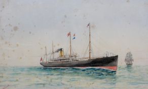 S W Vellacott, A Steamer passenger ship at sea, watercolour, signed lower left,