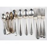 A group of assorted Irish silver flatware, comprising : four Old English pattern dessert spoons,