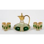 A Bohemian brass mounted glass decanter and six tumblers, late 19th century, of lobed form,