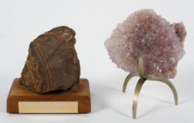 An Australian 'Boulder opal' and an amethyst geode,