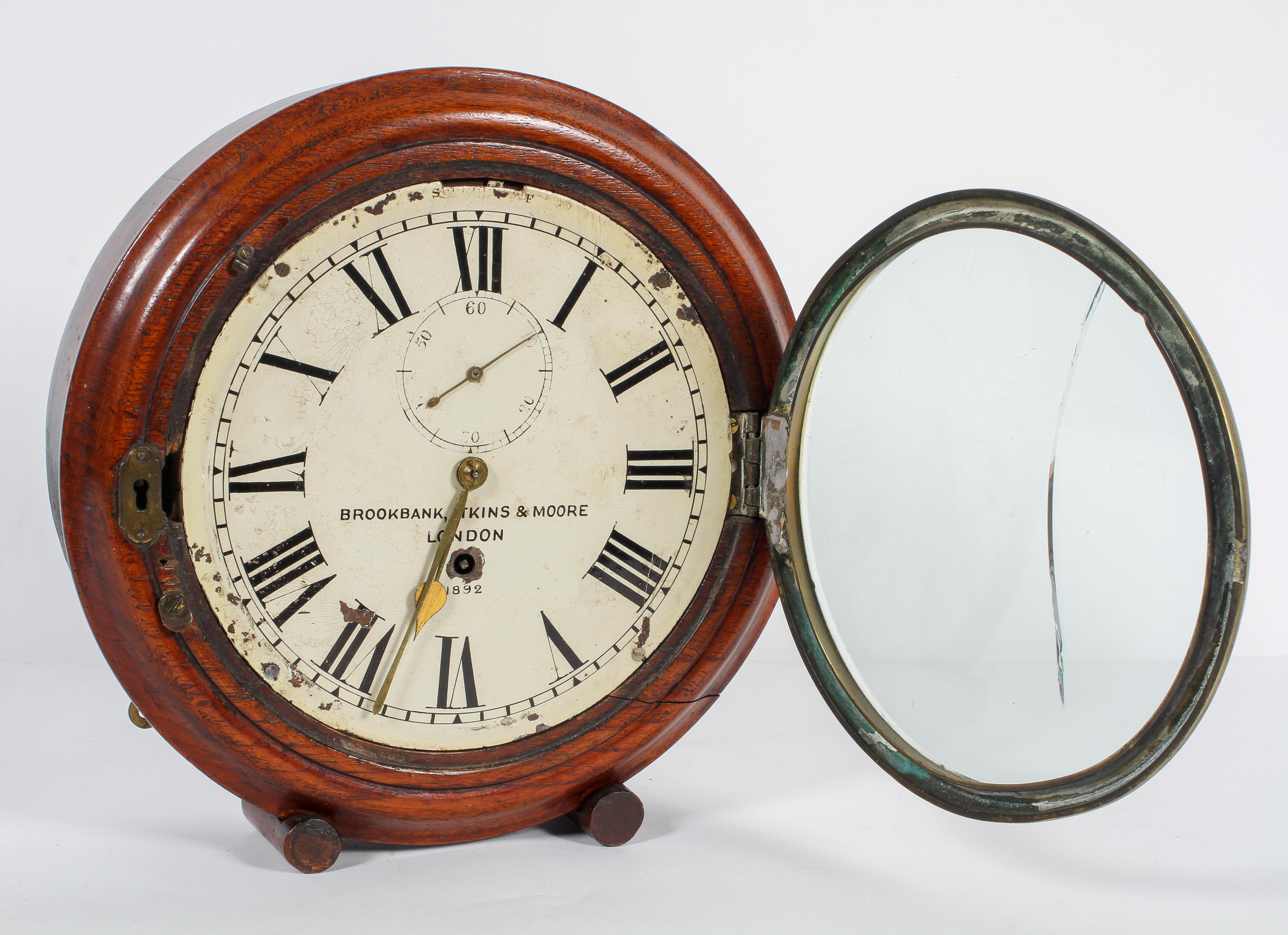 A mahogany framed wall clock, the 8" dial with subsidiary seconds dial, inscribed Brookbank, - Image 2 of 4