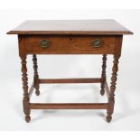 A 17th century and later oak side table, the moulded rectangular top above single frieze drawer,