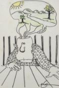 Terry Gillian, pen and pencil cartoon, signed lower right,