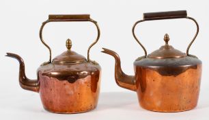 Two copper kettles, one with stamped marks to base,