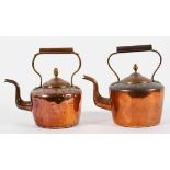 Two copper kettles, one with stamped marks to base,