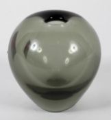 A Holmegaard (Denmark) by per Lutken, smoky glass tear drop shaped vase, etched mark, monogram,