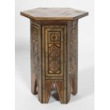 A Syrian hexagonal section inlaid occasional table, 20th century,