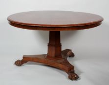 A Victorian mahogany circular tilt top dining table,