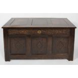 A Victorian oak coffer, late 19th century, of panelled construction,