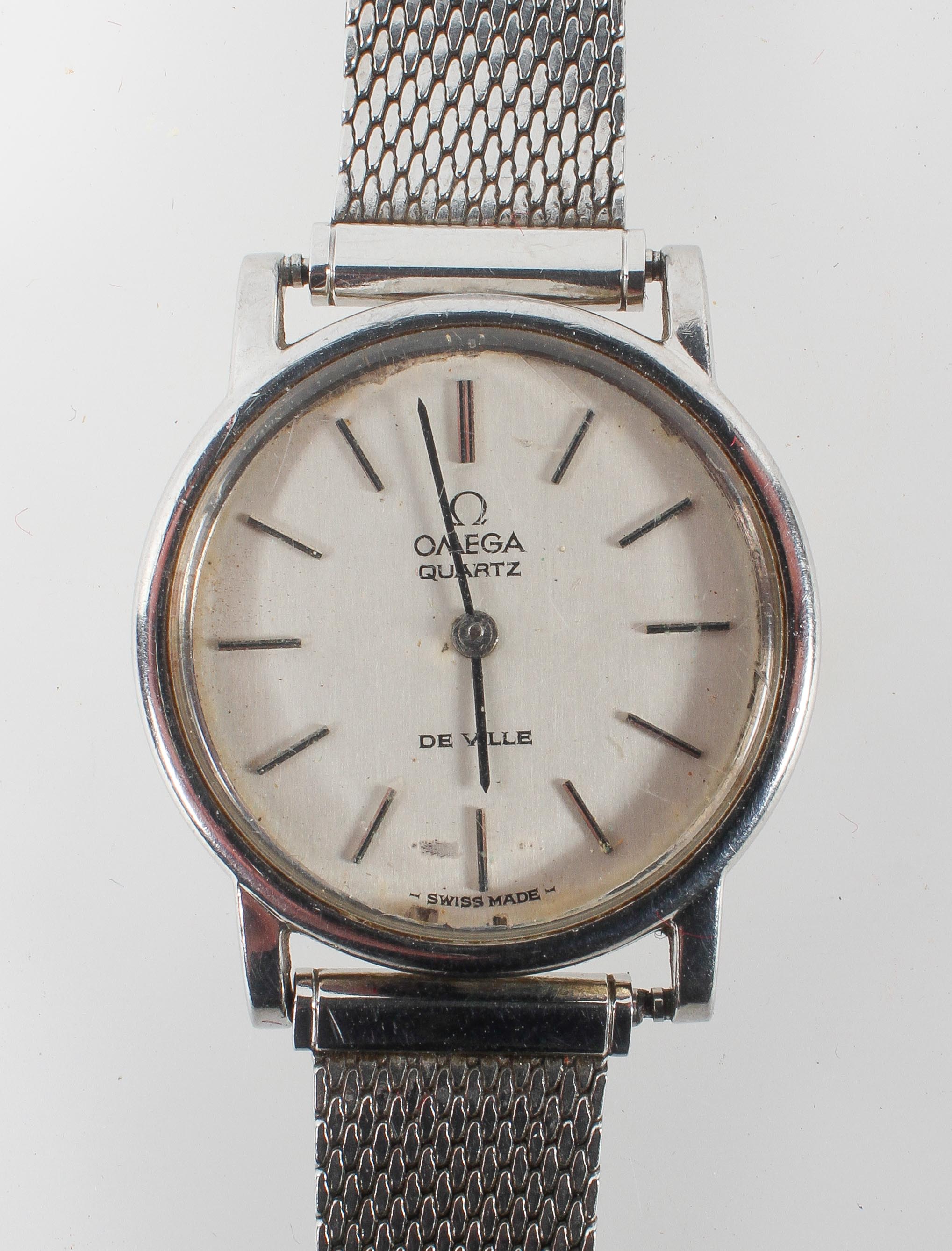 A stainless steel Omega deville wristwatch. Quartz movement.