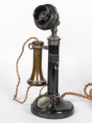 An Edwardian candlestick telephone, early 20th century, the bakelite receiver stamped TE-234, No 22,