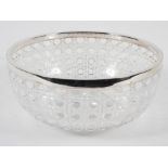 An Edwardian hobnail cut glass bowl with star cut base and EP rim,