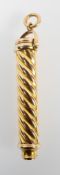 A yellow metal propelling pencil of wrythen form, marked 15ct, marked for Lunn of Cornhill, London,