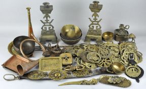 A quantity of brassware, including fire irons,