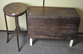 A drop leaf table with white painted legs, 90cm wide,