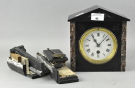 A late 19th/early 20th century slate mantel clock,