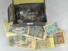 A collection of assorted coins, British and the rest of the world,