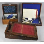 Three wooden boxes, an artists box, a mahogany writing slope and another,