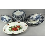 A blue and white dinner service