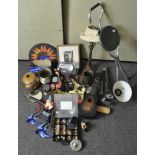 A large collection of assorted items, including an anglepoise style lamp,