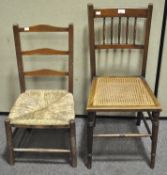 A rush seated ladder back chair and a cane seated chair (2)