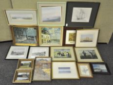 A quantity of framed prints, mostly landscapes, watercolour by M.J Gates,