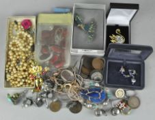 A collection of assorted costume jewellery, including a part 9ct gold bracelet,