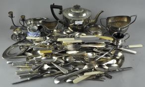 A collection of assorted silver plated items, comprising mostly flat ware,
