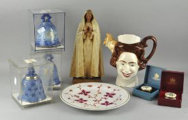 A group of mixed ceramics to include Novelty Queen, Halcyon Days pin pots,