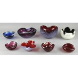 A collection of Murano cased glass trinket dishes of varying sizes and colour,