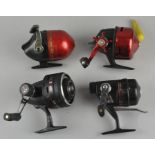 Four modern closed face fishing reels