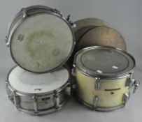 Mixed musical items, Two Pearl drums, a snare drum, three cymbals and a Lindaco Voice projector