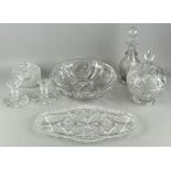 A cut glass advertising table set and other items