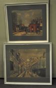 Two large pictures depicting street scenes, both indistinctly signed Maurice Utillo,