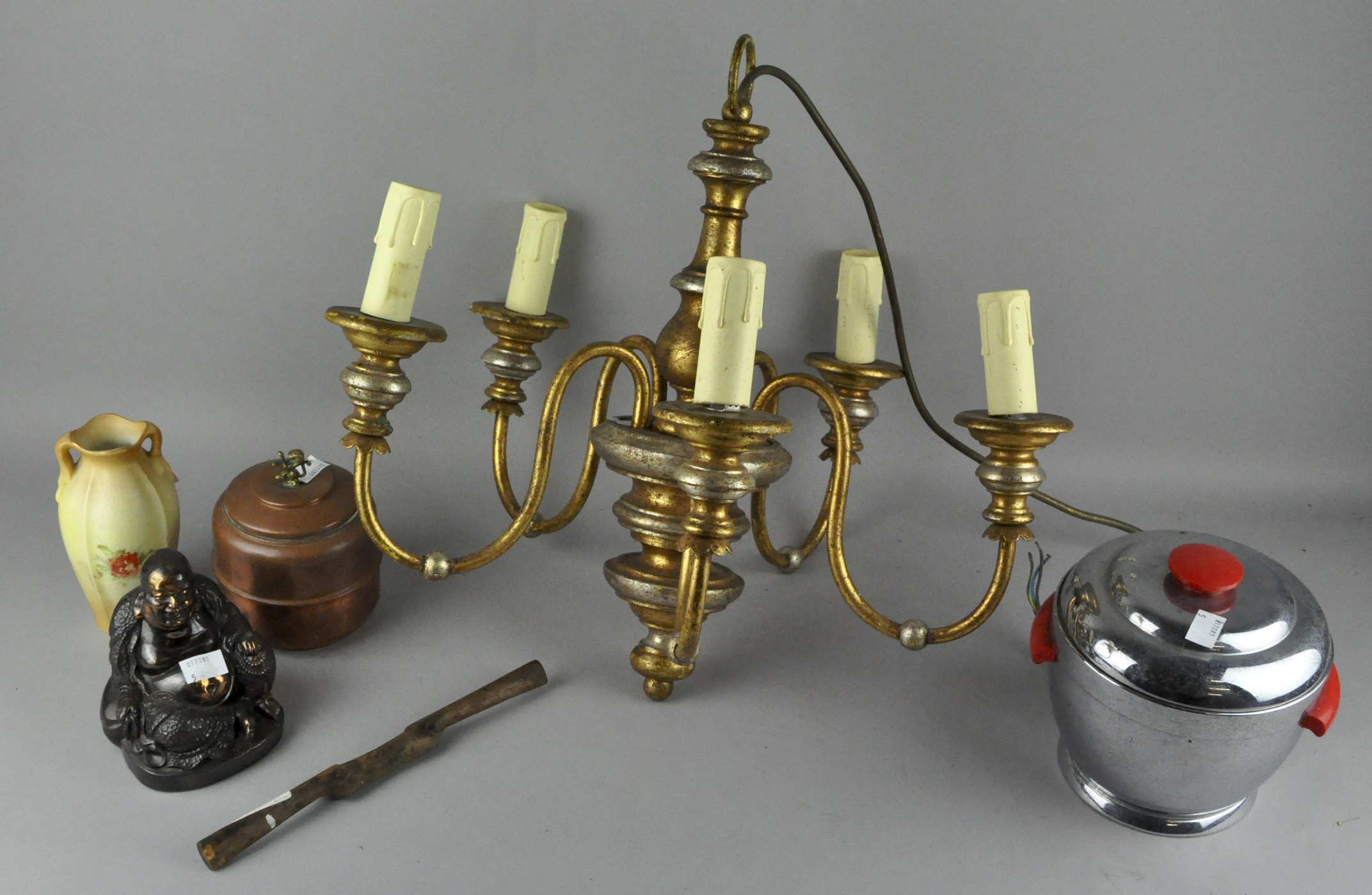 Assorted collectables, including a chandelier,