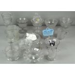 A collection of assorted pressed glass to including Sowerby and other date lined glass,