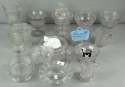 A collection of assorted pressed glass to including Sowerby and other date lined glass,