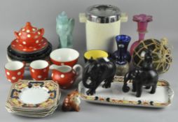 A group of mixed collectables, to include ebony elephants, glass float,