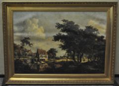 A canvas print of a Dutch Watermill by a cemetery, 52cm x 75cm,