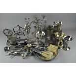 A quantity of assorted silver plate, including a candelabra, salver tray,