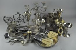 A quantity of assorted silver plate, including a candelabra, salver tray,