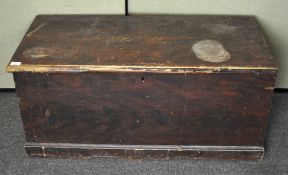 A late 19th century blanket box/trunk with twin handles, 105cm wide,
